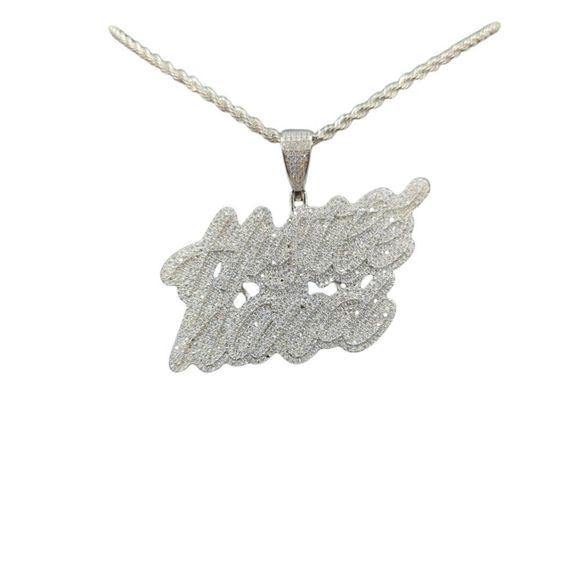 14K White Gold Finish Hustle Hard - Free 24" x 3mm Rope Chain.. - Picture 6 of 8